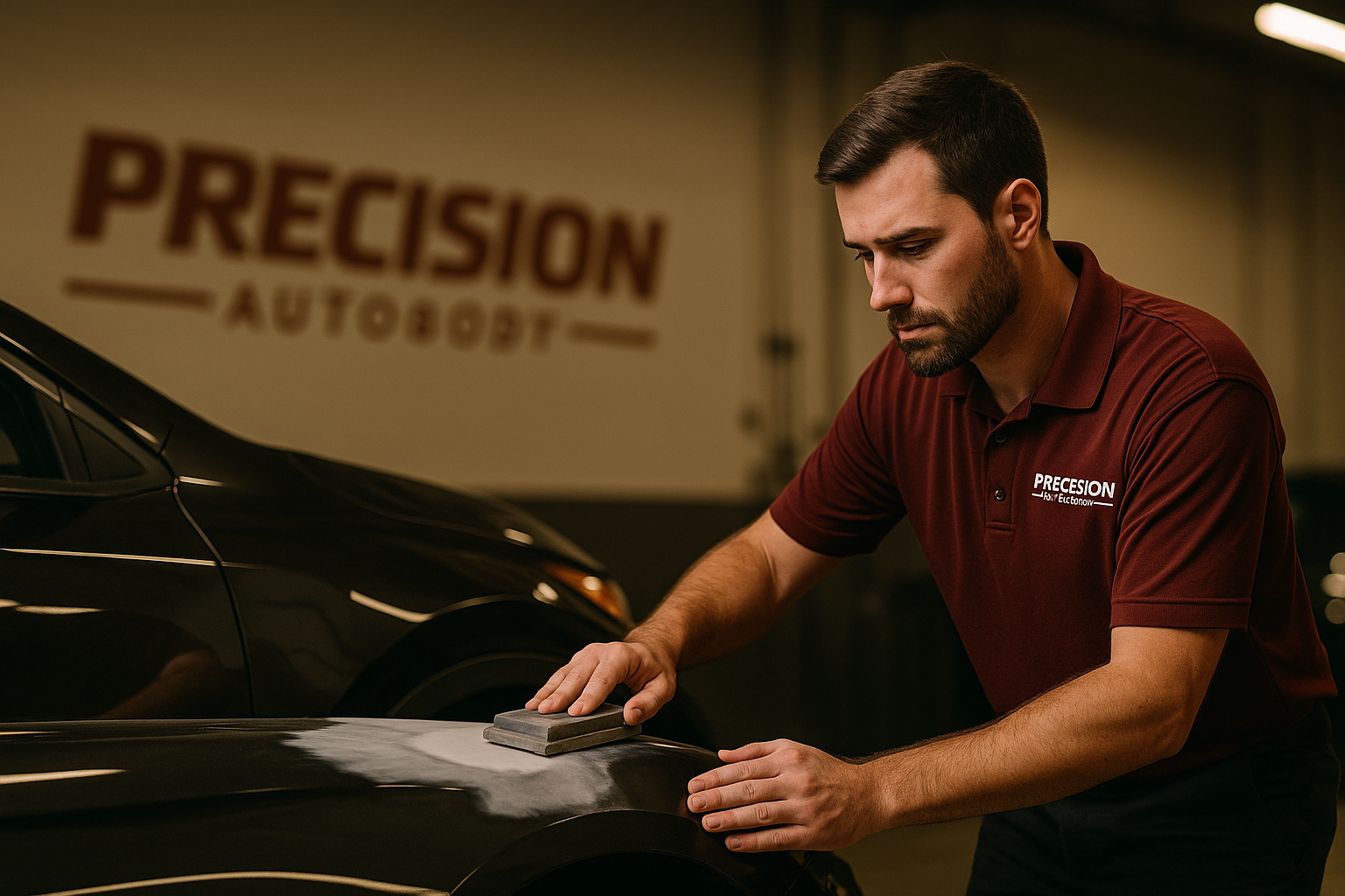 A Precision Auto Body technician using Spanesi products for a quality repair.